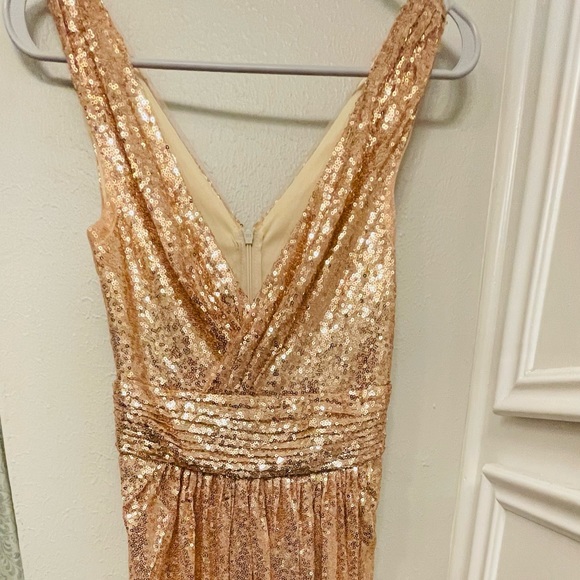 Size 2 Kate Kasin champagne sequin long true to size dress - Picture 2 of 7